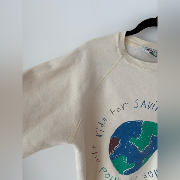 Vintage Cotton Ginny Kids Saving Earth Sweatshirt Made in Canada Oversized 90s - Picture 7 of 12